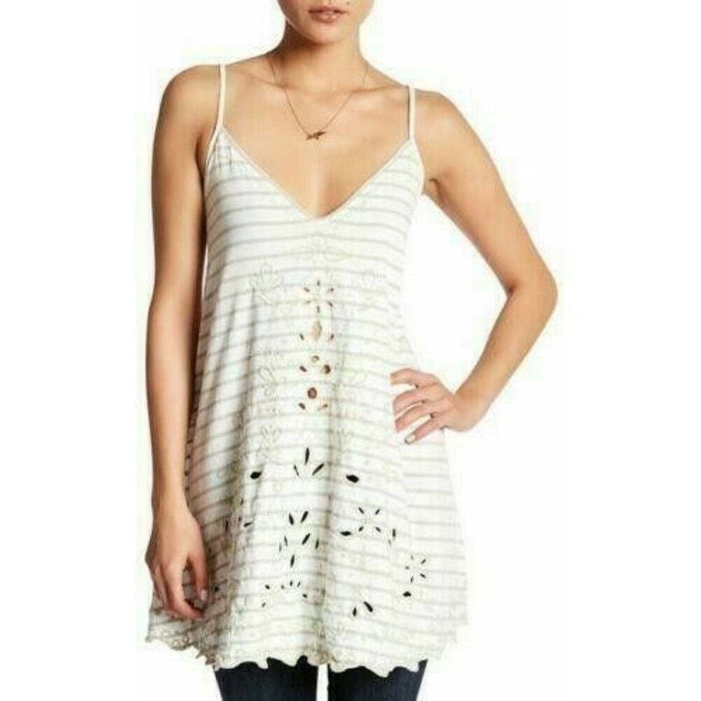 Free People Seafaring Striped Embroidered Tunic Top Cami Sleeveless XS 272357